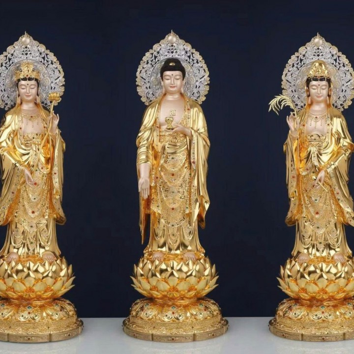 Tôn Tượng Tây Phương Tam Thánh Đồng Men Cổ cao cấp S3
